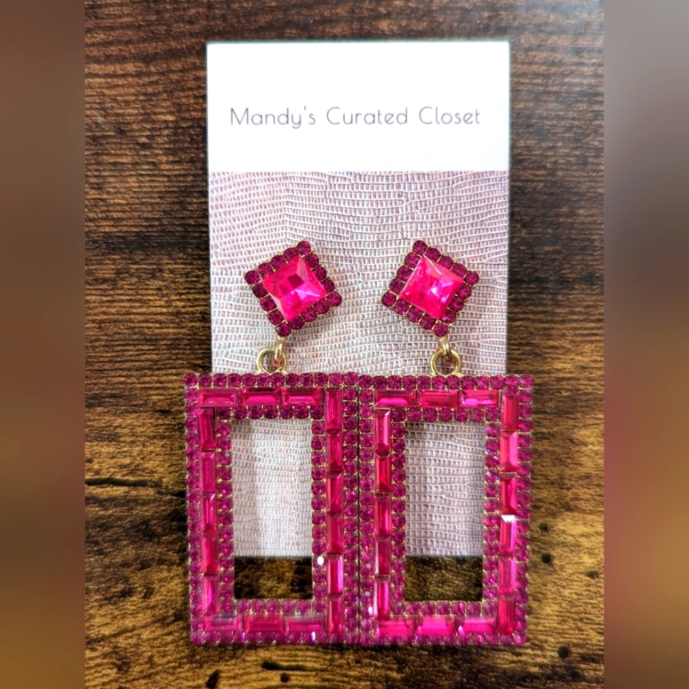 Boutique Pink Geometric Statement Earrings